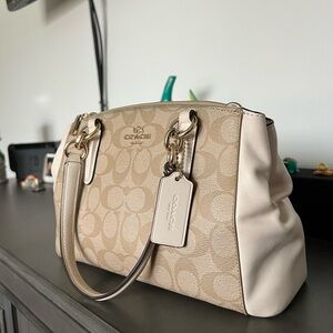 Coach Cream and Tan Signature Satchel
